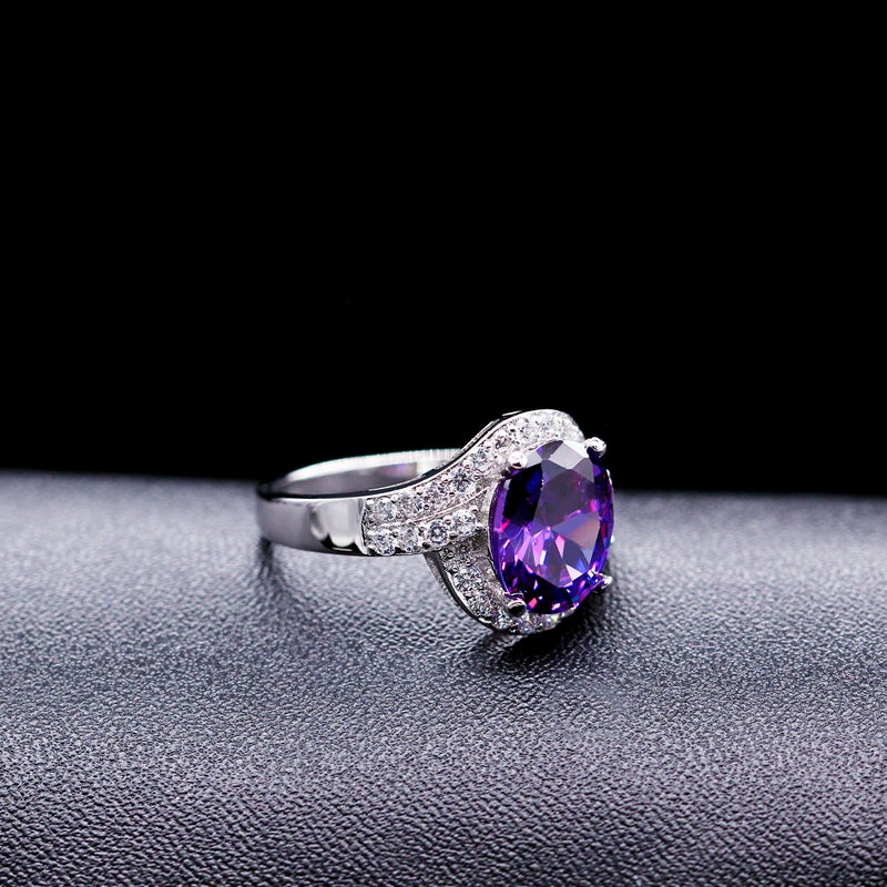 Uloveido Women Platinum Plated Simulated Purple Oval Amethyst February Birth Stone Solitaire Engagement Wedding Rings Dainty (Size 7) J334 - Image 5